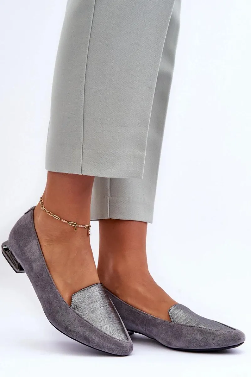 Best Zamszowe Baleriny Na Płaskim Obcasie Szare Loxes Damskie Baleriny Klasyczne