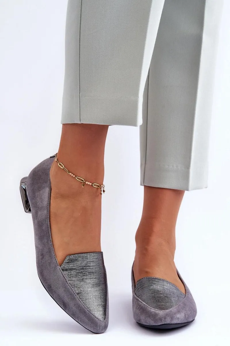 Best Zamszowe Baleriny Na Płaskim Obcasie Szare Loxes Damskie Baleriny Klasyczne
