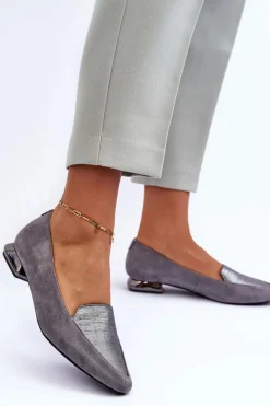 Best Zamszowe Baleriny Na Płaskim Obcasie Szare Loxes Damskie Baleriny Klasyczne