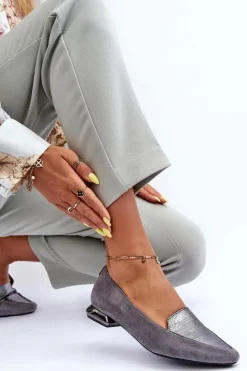 Best Zamszowe Baleriny Na Płaskim Obcasie Szare Loxes Damskie Baleriny Klasyczne