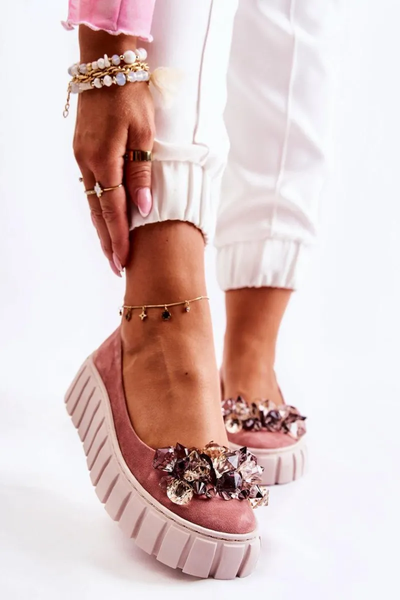 Baleriny Skórzane|Baleriny Klasyczne>Boto Zamszowe Baleriny Na Platformie Z Ozdobą Różowe Ladette