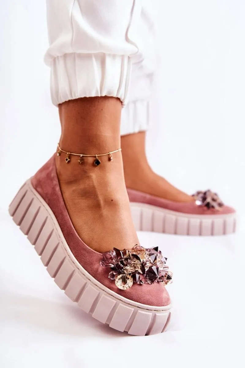 Baleriny Skórzane|Baleriny Klasyczne>Boto Zamszowe Baleriny Na Platformie Z Ozdobą Różowe Ladette