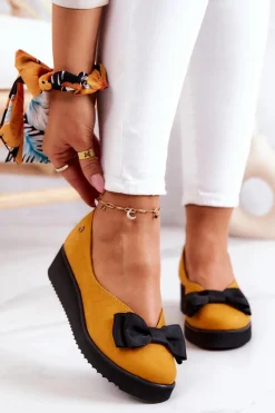 Outlet Maciejka Zamszowe Baleriny Na Platformie 05062-07 Żółte