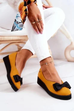 Outlet Maciejka Zamszowe Baleriny Na Platformie 05062-07 Żółte