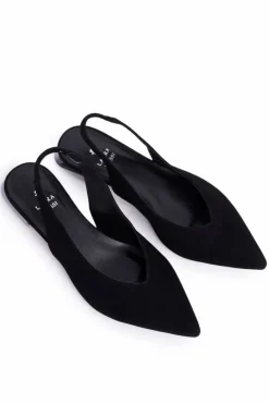 Clearance Laura Messi Zamszowe Baleriny Na Srebrnym Obcasie 2127 Czarne