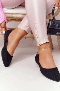 Best Zamszowe Baleriny Sergio Leone BL622 Czarne Damskie Baleriny Klasyczne