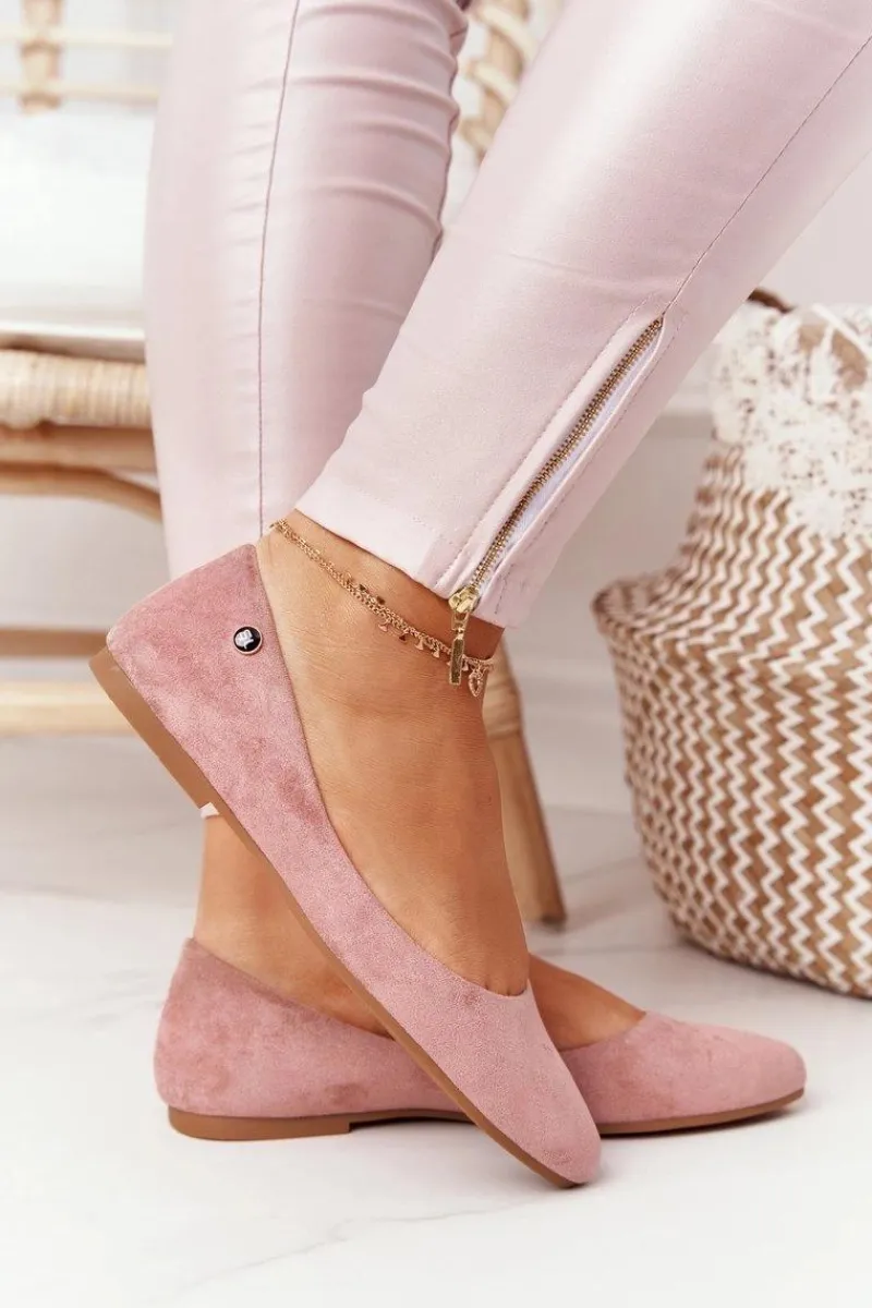 Best Zamszowe Baleriny Sergio Leone BL622 Różowe Damskie Baleriny Klasyczne