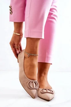 Baleriny Klasyczne>Boto Zamszowe Baleriny W Szpic Beżowe Neriso