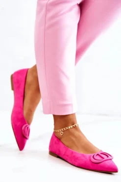 Baleriny Klasyczne>Boto Zamszowe Baleriny W Szpic Różowe Neriso