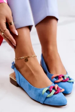 Baleriny Skórzane|Baleriny Klasyczne>Boto Zamszowe Baleriny Z Łańcuchem Lewski Shoes 3125 Niebieskie