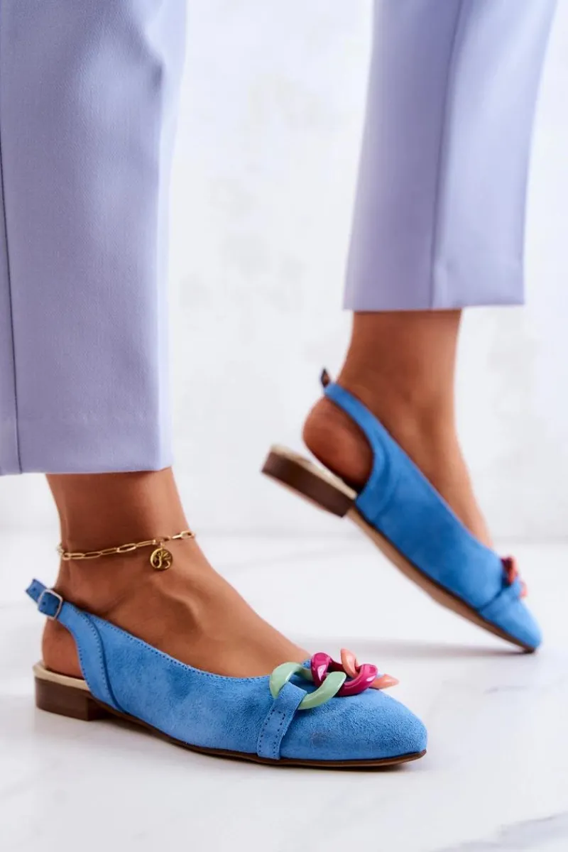 Baleriny Skórzane|Baleriny Klasyczne>Boto Zamszowe Baleriny Z Łańcuchem Lewski Shoes 3125 Niebieskie