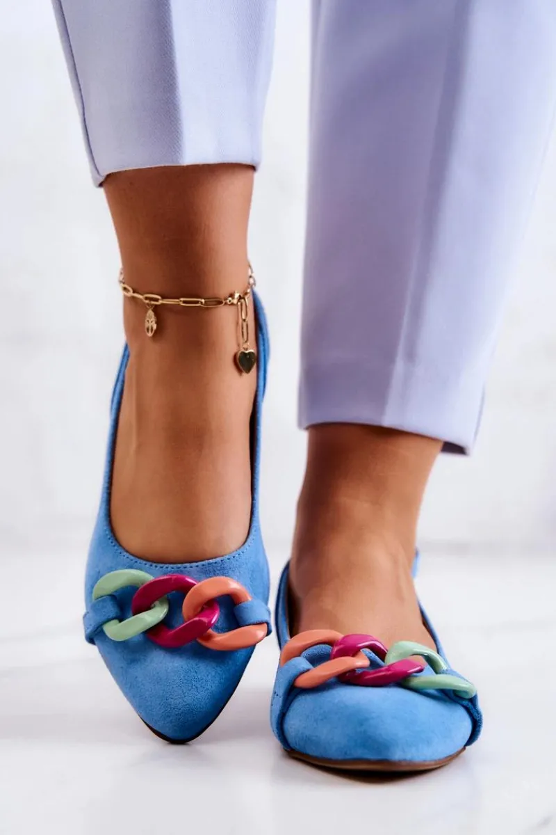 Baleriny Skórzane|Baleriny Klasyczne>Boto Zamszowe Baleriny Z Łańcuchem Lewski Shoes 3125 Niebieskie