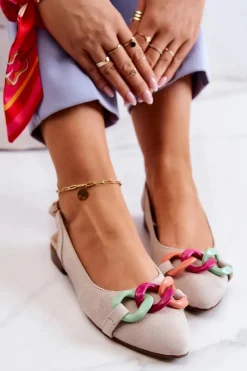 Baleriny Skórzane|Baleriny Klasyczne>Boto Zamszowe Baleriny Z Łańcuchem Lewski Shoes 3125 Jasnobeżowe