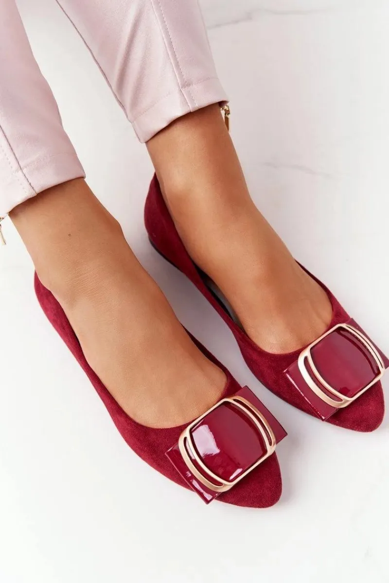 Baleriny Klasyczne>Buty Sergio Leone Zamszowe Baleriny Z Klamrą Sergio Leone BL623 Bordowe