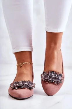 Baleriny Skórzane|Baleriny Klasyczne>Boto Zamszowe Baleriny Z Ozdobą Różowe Loretty