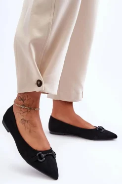 Baleriny Skórzane|Baleriny Klasyczne>Boto Zamszowe Baleriny Z Ozdobą Czarne Noldaia