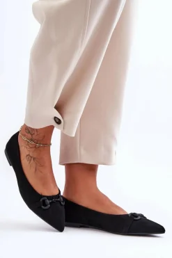 Baleriny Skórzane|Baleriny Klasyczne></noscript>Boto Zamszowe Baleriny Z Ozdobą Czarne Noldaia