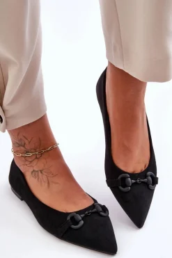 Baleriny Skórzane|Baleriny Klasyczne></noscript>Boto Zamszowe Baleriny Z Ozdobą Czarne Noldaia