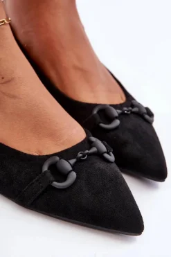 Baleriny Skórzane|Baleriny Klasyczne></noscript>Boto Zamszowe Baleriny Z Ozdobą Czarne Noldaia