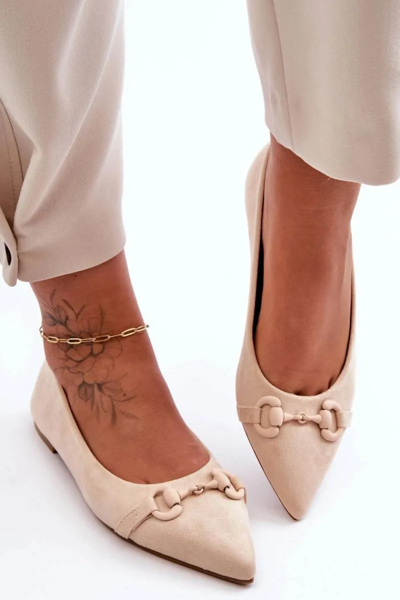 Sale Boto Zamszowe Baleriny Z Ozdobą Beżowe Noldaia