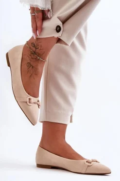 Sale Boto Zamszowe Baleriny Z Ozdobą Beżowe Noldaia