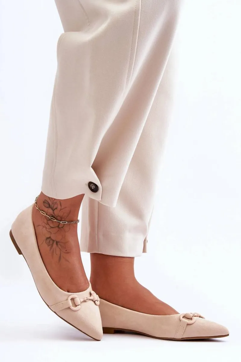 Sale Boto Zamszowe Baleriny Z Ozdobą Beżowe Noldaia