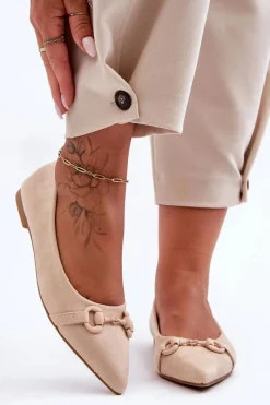 Sale Boto Zamszowe Baleriny Z Ozdobą Beżowe Noldaia