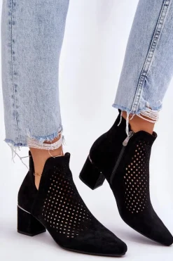 Discount Buty damskie Vinceza Zamszowe Botki Ażurowe Z Wycięciem Na Obcasie Czarne Blakely