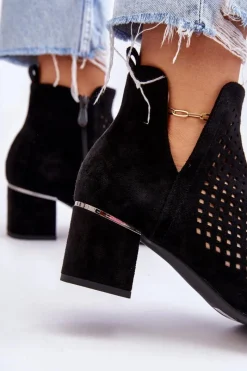 Discount Buty damskie Vinceza Zamszowe Botki Ażurowe Z Wycięciem Na Obcasie Czarne Blakely