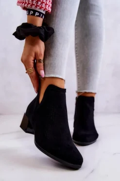 Sale Buty damskie Vinceza Zamszowe Botki Ażurowe Z Wycięciem Czarne Carine