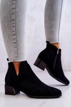 Sale Buty damskie Vinceza Zamszowe Botki Ażurowe Z Wycięciem Czarne Carine