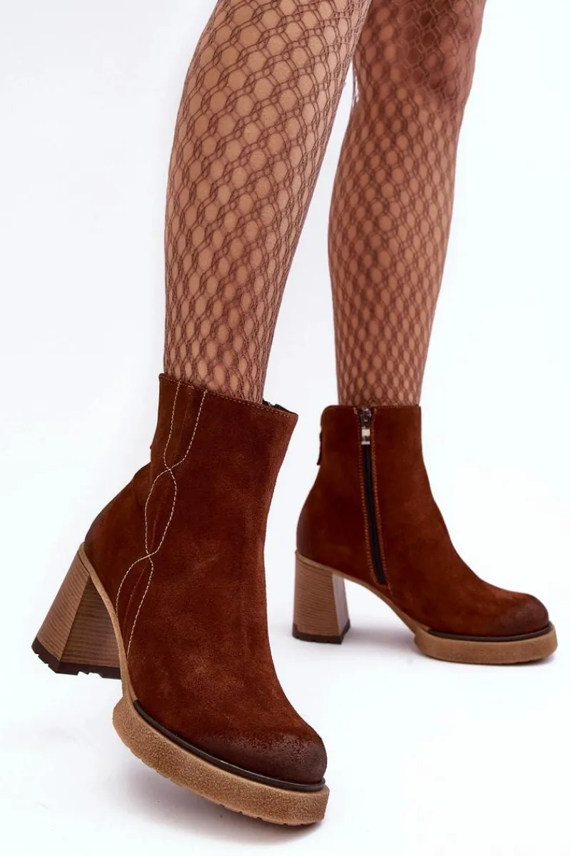 Botki Ocieplane|Botki Skórzane>Boto Zamszowe Botki Damskie Na Słupku Brązowe Lemar Remilda Brązowy