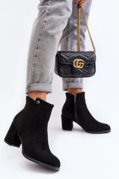 Sale Zamszowe Botki Damskie Na Słupku Czarne Selela Damskie Botki Wiosenne|Czarne Botki