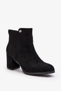 Sale Zamszowe Botki Damskie Na Słupku Czarne Selela Damskie Botki Wiosenne|Czarne Botki