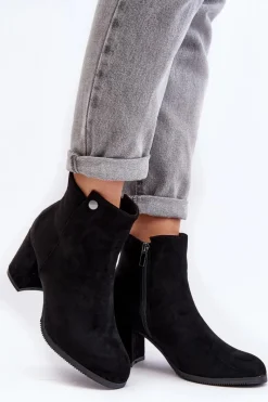 Sale Zamszowe Botki Damskie Na Słupku Czarne Selela Damskie Botki Wiosenne|Czarne Botki
