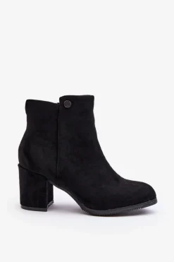 Sale Zamszowe Botki Damskie Na Słupku Czarne Selela Damskie Botki Wiosenne|Czarne Botki