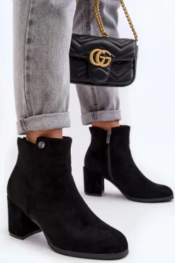 Sale Zamszowe Botki Damskie Na Słupku Czarne Selela Damskie Botki Wiosenne|Czarne Botki