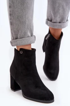 Sale Zamszowe Botki Damskie Na Słupku Czarne Selela Damskie Botki Wiosenne|Czarne Botki