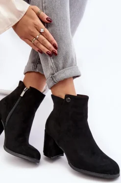 Sale Zamszowe Botki Damskie Na Słupku Czarne Selela Damskie Botki Wiosenne|Czarne Botki