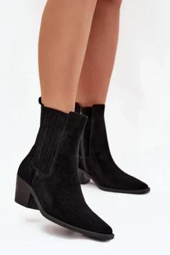 Botki Ocieplane|Botki Na Słupku>Boto Zamszowe Botki Damskie Na Słupku Ocieplane Czarne Arelia Czarny