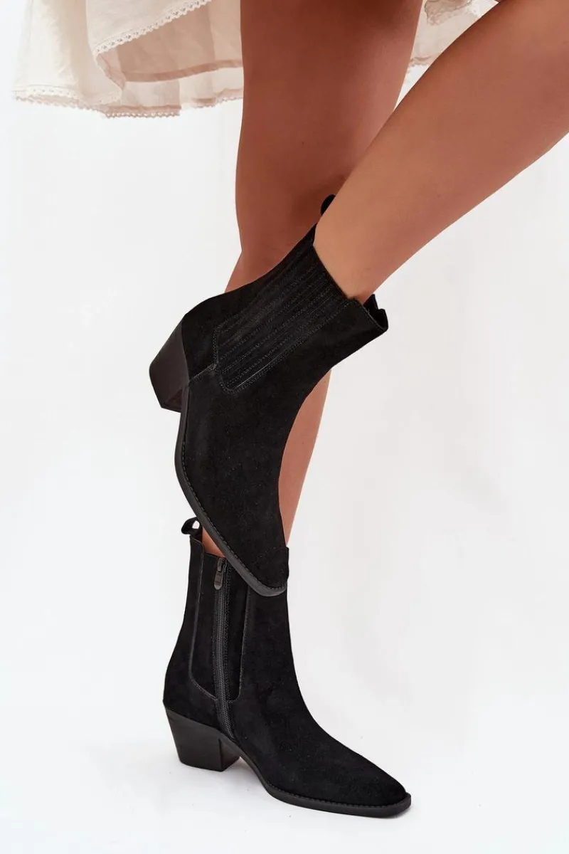 Botki Ocieplane|Botki Na Słupku>Boto Zamszowe Botki Damskie Na Słupku Ocieplane Czarne Arelia Czarny