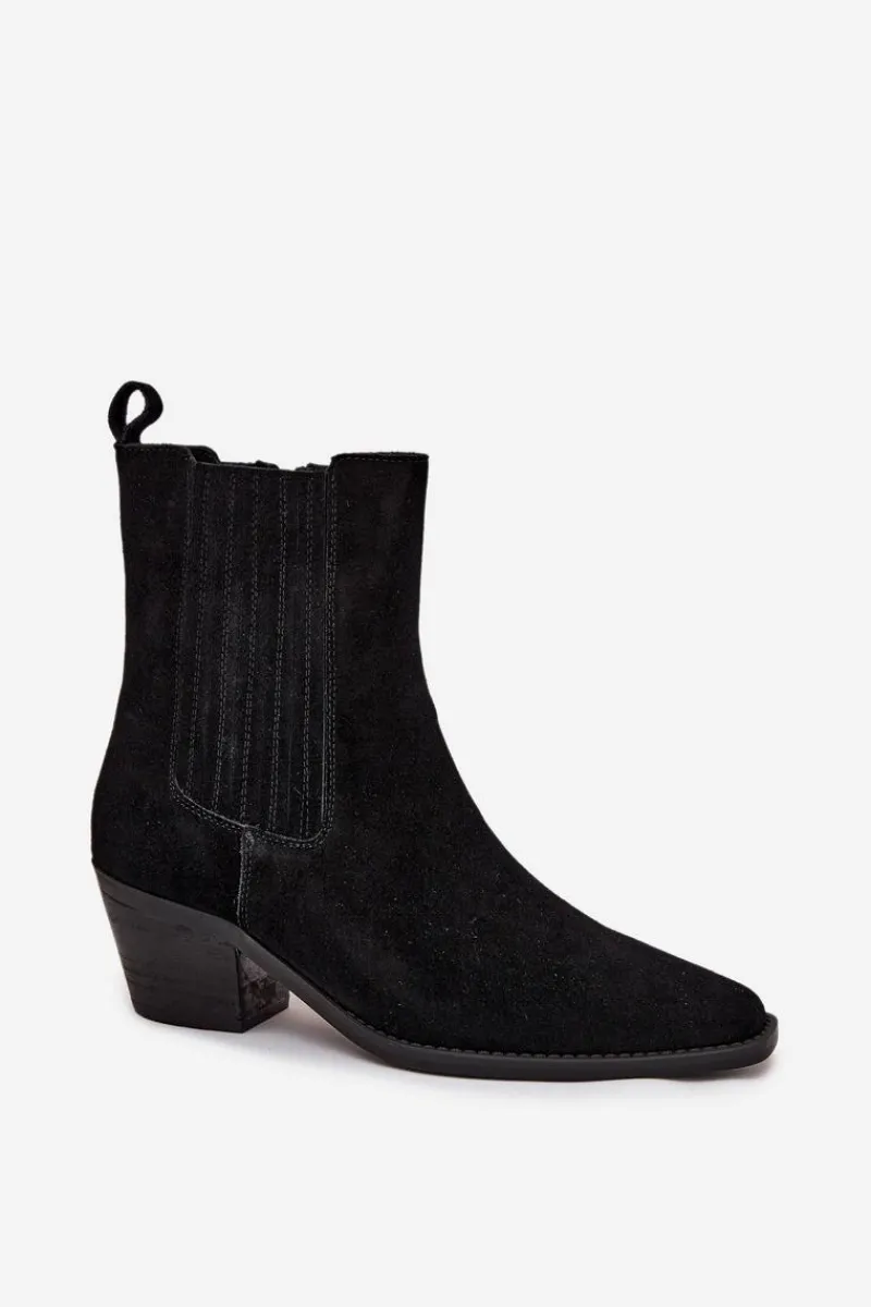 Botki Ocieplane|Botki Na Słupku>Boto Zamszowe Botki Damskie Na Słupku Ocieplane Czarne Arelia Czarny