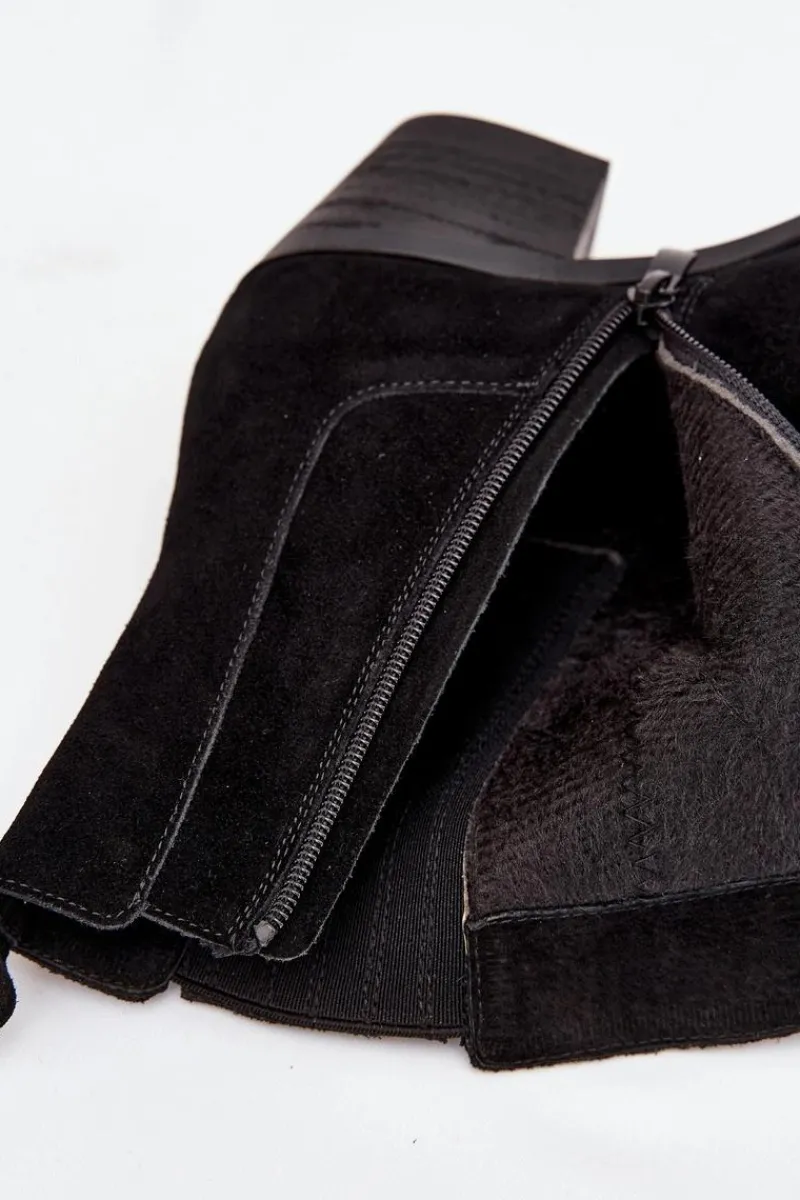 Botki Ocieplane|Botki Na Słupku>Boto Zamszowe Botki Damskie Na Słupku Ocieplane Czarne Arelia Czarny