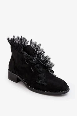 Outlet Boto Zamszowe Botki Damskie Na Płaskim Obcasie Czarne Klemovia