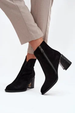 Online Buty damskie Vinceza Zamszowe Botki Damskie Na Słupku Z Tłoczeniem Ocieplane Vinceza 66801 Czarne