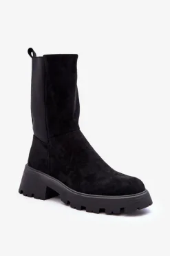 Outlet Boto Zamszowe Botki Damskie Na Płaskim Obcasie Czarne Altandros