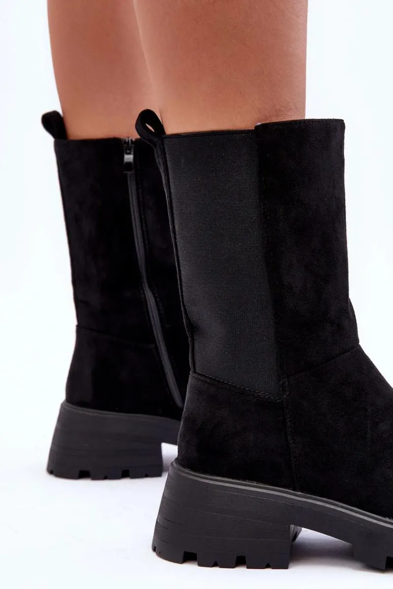 Outlet Boto Zamszowe Botki Damskie Na Płaskim Obcasie Czarne Altandros