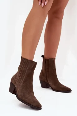 Botki Ocieplane|Botki Na Słupku>Boto Zamszowe Botki Damskie Na Słupku Ocieplane Khaki Arelia