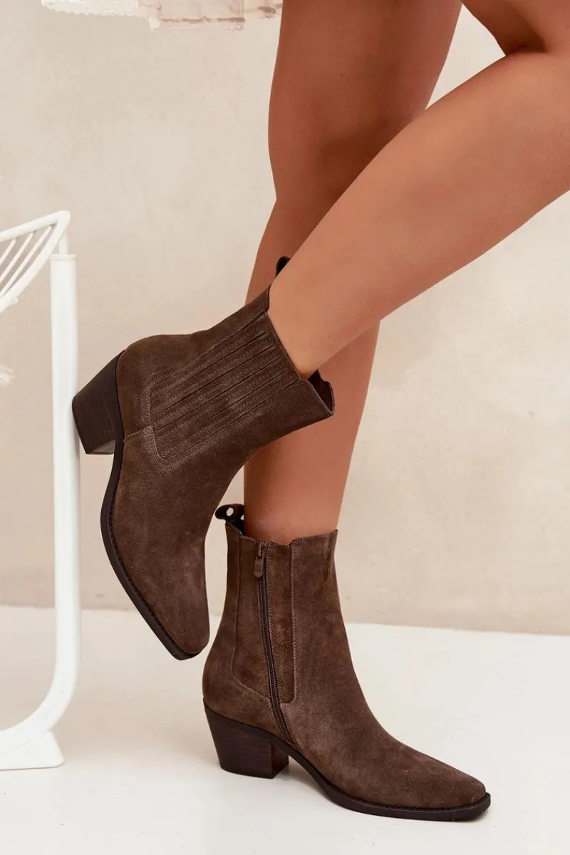 Botki Ocieplane|Botki Na Słupku>Boto Zamszowe Botki Damskie Na Słupku Ocieplane Khaki Arelia