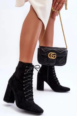 Clearance Boto Zamszowe Botki Damskie Na Słupku Czarne Saolio